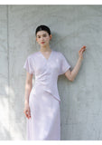 Marigold Light Purple Slim Fit Cheongsam Dress