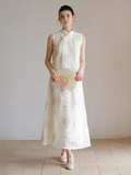 Tanzanite Clear White Lace Embroidered Cheongsam Dress