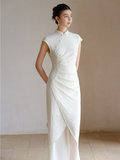 Romina Peach Textured Jacquard Cheongsam Dress