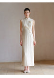 Octave Embossed Apricot Slim-Fit Cheongsam