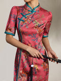 Celebrated Red Jacquard High-Slit Cheongsam