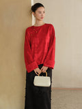Lunara Crabapple Red Jacquard Cheongsam Top