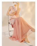 Quintessa Embroidered Peach Fog Cheongsam Dress