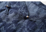 Peace 2-Piece Dark Blue Jacquard Cheongsam Set