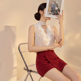 Theresa 2-Piece Polka Dot Vest Cheongsam Set