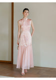 Theodora Mist Pink Jacquard Satin Cheongsam Dress