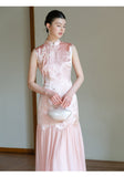 Theodora Mist Pink Jacquard Satin Cheongsam Dress