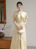 Song Champagne V-Neck Jacquard Cheongsam Dress