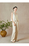 Regulus Beige Jacquard High-Waisted Pants Cheongsam