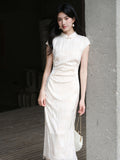 Leonora Cream White Embroidered Cheongsam Dress