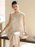 Tulip White Mulberry Silk Embroidered Cheongsam Top