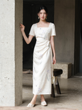 Polaris Apricot Blue Slim Fit Cheongsam Dress
