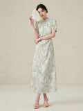 Yuna Gorgeous Small Stand Collar Green Gradient Cheongsam Qipao Dress