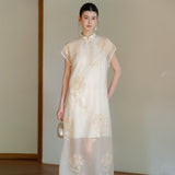 Angelique Warm Jade Pearl Embroidered Cheongsam Dress