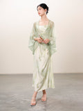 Sunflower Green Sheer Jacquard Cheongsam Dress
