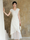 Naya Frost Apricot Embroidered Cheongsam Dress