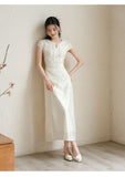 Gwendolyn Jasmine White Embroidered Cheongsam Dress