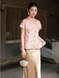 Leandra Cloud Pink Floral Cutout Cheongsam Top