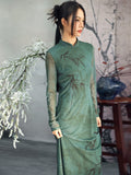Giselle Green Stretch Knit Cheongsam Dress