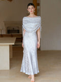 Anemone Ice Silver Jacquard Cheongsam Dress