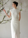 Romina Peach Textured Jacquard Cheongsam Dress
