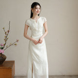 Gwendolyn Jasmine White Embroidered Cheongsam Dress