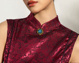 Isolde Wine Jacquard Dragon Cheongsam Dress
