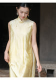 Solara Mist Lemon Yellow Silk Cheongsam Dress