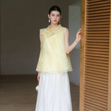 Jonquil Gold Thread Embroidered Cheongsam Top
