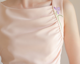 Serpentine Grand Champagne Pink Cheongsam Dress Pleated Qipao