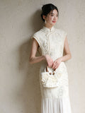 Qing Nectarine Embroidered Mermaid Cheongsam