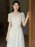 Splendor Mist Apricot Sequin Embroidered Cheongsam Dress