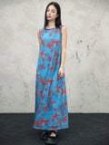 Persephone Blue Color-Block Cheongsam Dress