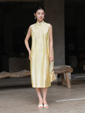 Solara Mist Lemon Yellow Silk Cheongsam Dress