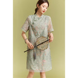 Dragon Light Green Embroidered Cheongsam Dress