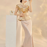 Sabrina 2-Piece Embroidered Shawl Cheongsam Set