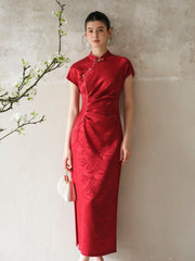 Opal Red Jacquard Satin Cheongsam Dress