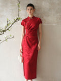 Opal Red Jacquard Satin Cheongsam Dress