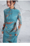 Allure Blue Tassel Frog-Buttons Cheongsam Dress
