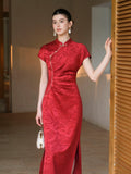Opal Red Jacquard Satin Cheongsam Dress