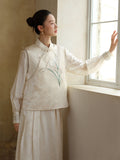 Satin 2-Piece Embroidered Relaxed Fit Yulan Vest Cheongsam