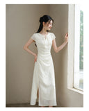 Gwendolyn Jasmine White Embroidered Cheongsam Dress