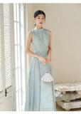 Leonie Water Blue Jacquard Cheongsam Dress