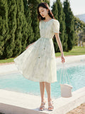 Virtue Signature Puff Sleeve Light Green Cheongsam Qipao Dress