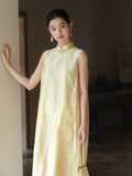 Solara Mist Lemon Yellow Silk Cheongsam Dress