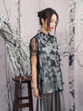 Yarrow Black Butterfly Mesh Cheongsam Top