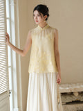 Celandine Light Yellow Embroidered Silk Top Cheongsam