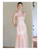 Theodora Mist Pink Jacquard Satin Cheongsam Dress