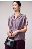 Charm Grape Purple Acetate Short Sleeve Top Cheongsam