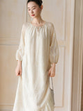 Lila Cloudy Apricot Embroidered Cheongsam Dress